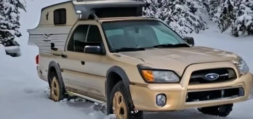 Subaru Baja and Silver Camper Shell for Adventure